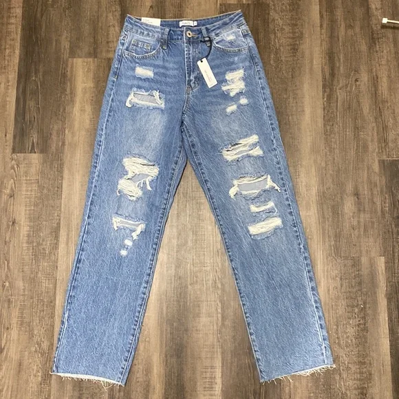Rue21 baggy distressed raw hemmed straight leg jeans - Picture 1 of 5